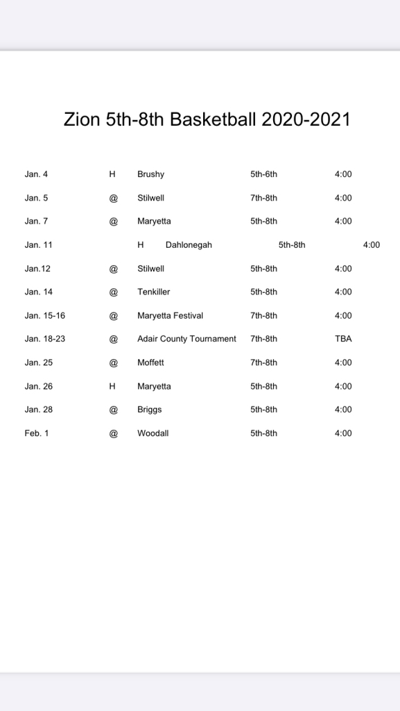 Bb schedule