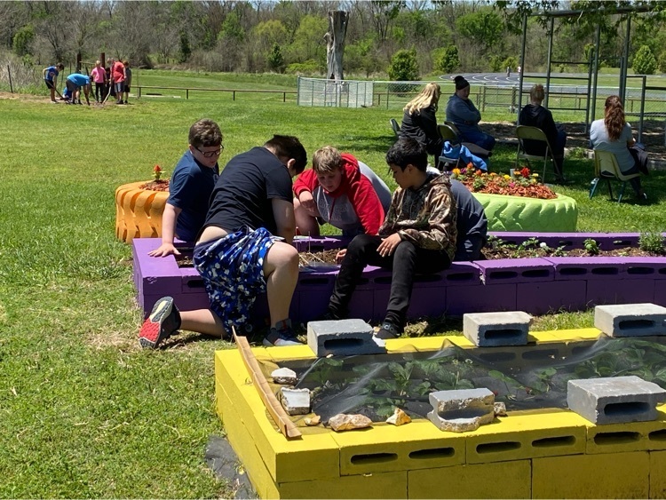 Students working in the school garden